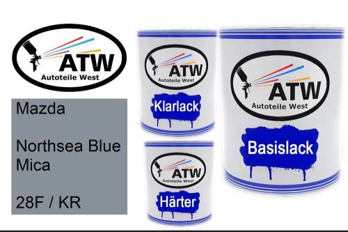 Mazda, Northsea Blue Mica, 28F / KR: 1L Lackdose + 1L Klarlack + 500ml Härter - Set, von ATW Autoteile West.